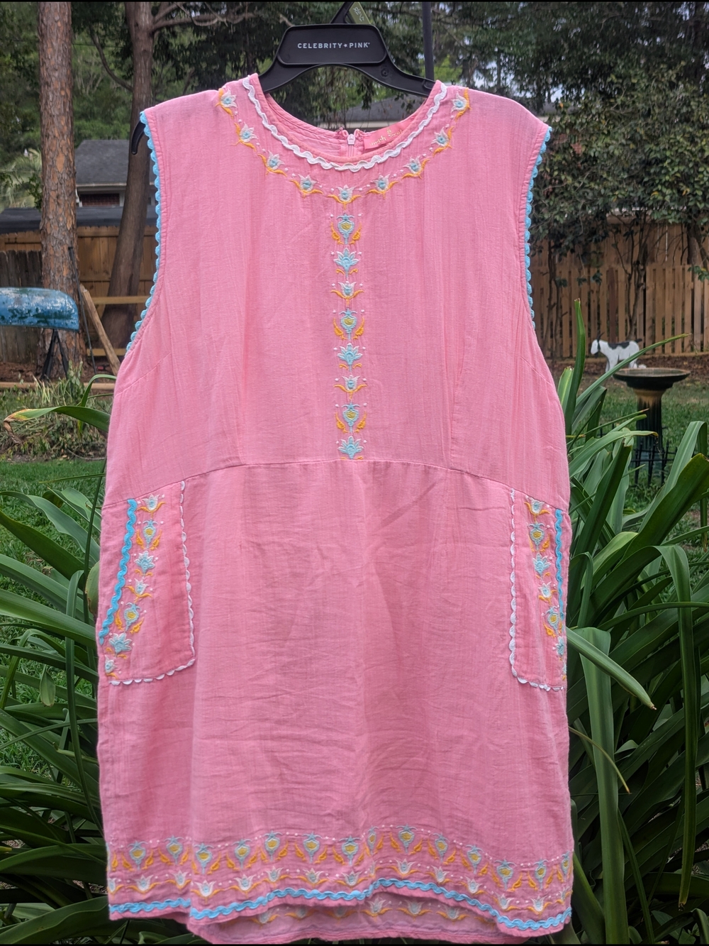 Simply Southern Pink Embroidered Sleeveless Shift Dress